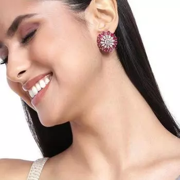 Дизайнерские женские серьги-гвоздики Estele с покрытием из розового золота и сверкающим цветком CZ