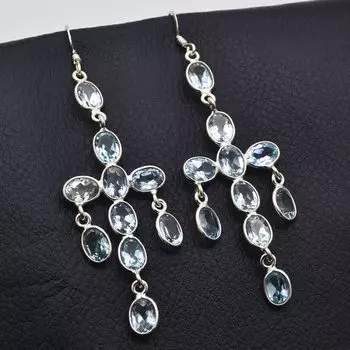 Дизайнерские женские серьги ручной работы с натуральным синим топазом, серебро 925 пробы, свадебные подарки, подарок на годовщину, серебряные украшения