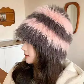 Дизайнерские женские шапки из искусственной норки в стиле Майяра, модные осенне-зимние теплые вязаные шапки в полоску, подходящие по цвету 56-58cm