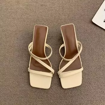 Дизайнерские женские тапочки в уличном стиле, модные узкие шлепанцы, женские сандалии для улицы, летняя женская обувь 2024 года 35 бежевый