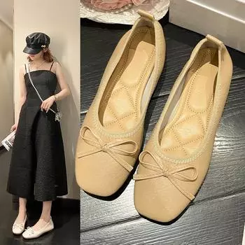 Дизайнерские женские туфли-лодочки, новые туфли на низком каблуке, женские туфли с квадратным носком, удобные туфли с неглубоким носком, осенние туфли-лодочки 35 бежевый