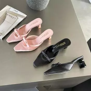 Дизайнерские женские туфли-мюли на весеннем каблуке, модные туфли без застежек, женские повседневные сандалии для отдыха на открытом воздухе 35 розовый