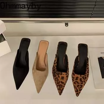 Дизайнерские женские туфли-мюли с острым носком, модные туфли без застежек, повседневные туфли на низком каблуке для женщин 35 хаки