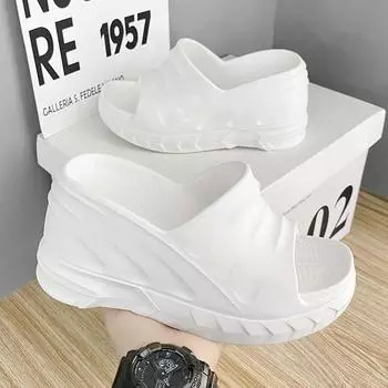 Дизайнерские женские туфли на высоком каблуке с нескользящей подошвой, однотонные пляжные сандалии для улицы, тапочки на толстой подошве, женские сандалии 34