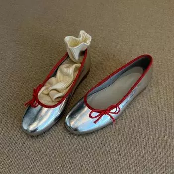 Дизайнерские женские туфли с круглым носком и бабочкой, удобные, с мягкой подошвой, балетки на каждый день для офисных леди 35 серебряный