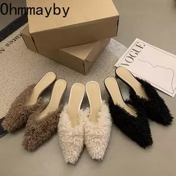 Дизайнерские женские вельветовые туфли-мюли с острым носком, модные туфли без застежек, повседневные туфли на низком каблуке для женщин 35 хаки