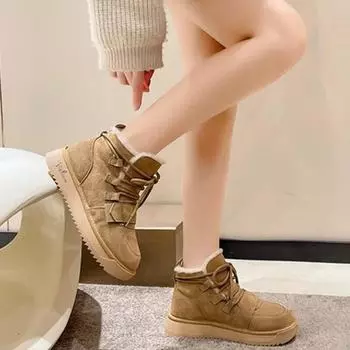 Дизайнерские зимние ботинки «Челси», зимние короткие плюшевые теплые меховые туфли на плоской подошве, повседневная обувь на платформе, женские нескользящие ботинки 35 верблюд