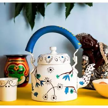 Дизайнерский алюминиевый чайник с ручной росписью для чая/кофе, домашнего декора и подарков. Вместимость 1 л,