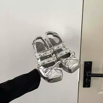 Дизайнерский балетный стиль, сумка с жемчугом, туфли Мэри Джейн, женская летняя мода, новинка, нишевые босоножки с бантом и стразами 35