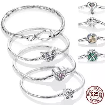 Дизайнерский браслет-цепочка с искрящейся бабочкой, лапой, сердцем, змеей, подходит для женщин, из стерлингового серебра 925 пробы, из бисера, ювелирные изделия белый