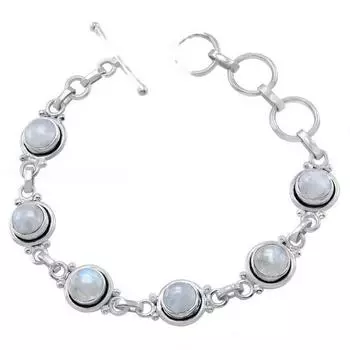 Дизайнерский браслет из стерлингового серебра 925 пробы с лунным камнем, ювелирные изделия в стиле бохо, подарок для мамы. Твердые украшения, свадебный подарок 7 Inch