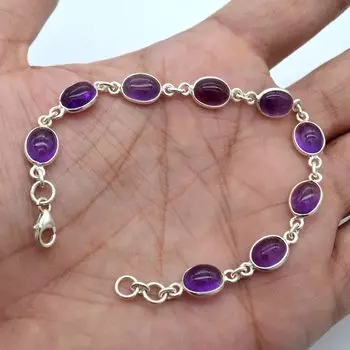 Дизайнерский браслет ручной работы с драгоценными камнями аметиста, украшения в стиле бохо, подарок маме, серебряные украшения, подарок на помолвку, украшения на день рождения