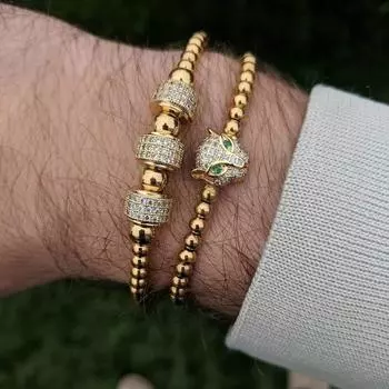 Дизайнерский браслет с головой леопарда для мужчин и женщин, регулируемый браслет с бусинами 4 мм, украшенный цирконием, для мужчин и женщин, ювелирные изделия в подарок adjustable