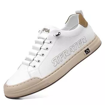 Дизайнерский бренд Мужские Оксфорды Вулканизированная обувь Противоскользящая Износостойкая Роскошная кожа Повседневная обувь Уличная Шнуровка Кроссовки для бега 38 белый