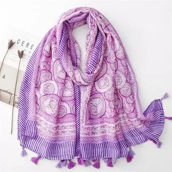 Дизайнерский брендовый женский шарф с классическим принтом, женские шали из хлопка, мягкие, большие хиджабы, повязка на голову с кисточками, платок
