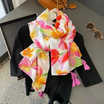 Дизайнерский брендовый женский шарф с классическим принтом, женские шали из хлопка, мягкие, большие хиджабы, повязка на голову с кисточками, платок