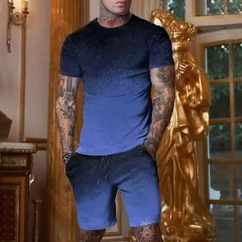 Дизайнерский графический градиент, повседневные удобные мужские шорты с 3D-принтом и комплект футболок, футболка, двухцветная футболка, уличная повседневная спортивная футболка S