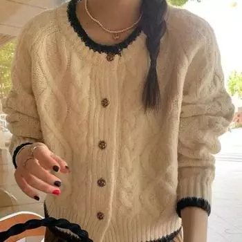 Дизайнерский кардиган, свитер, пальто, женский осенне-зимний корейский мягкий восковой нежный цвет, контрастный вязаный кардиган, женский One Size розовый