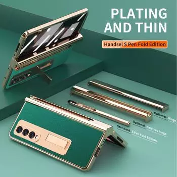 Дизайнерский кожаный чехол с держателем для ручек для Samsung Galaxy Z Fold 3 4 Fold4 Fold3 5g Fold2 Fold 2 Защитная пленка для экрана телефона for Galaxy Z Fold 4 золотой