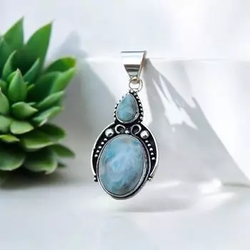 Дизайнерский кулон с ларимаром, кулон из цельного серебра 925 пробы, ларимар из двух камней, кулон ручной работы, красивое украшение на шею для женщин, подарок ей*** Free Size синий