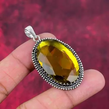 Дизайнерский кулон с лимонным топазом, кулон из стерлингового серебра 925 пробы, кулон ручной работы ко Дню памяти 2.20 Inches жёлтый