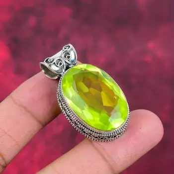 Дизайнерский кулон с лимонным топазом, кулон из стерлингового серебра 925 пробы, кулон ручной работы ко Дню памяти 1.68 зелёный