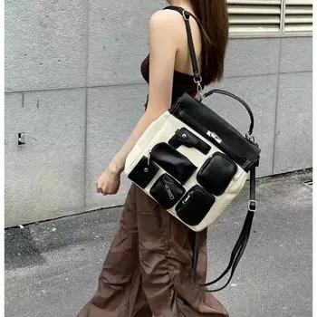 Дизайнерский мотоциклетный рюкзак с несколькими карманами унисекс из холста, школьная сумка, сумки для документов, сумки через плечо для женщин, лидер продаж