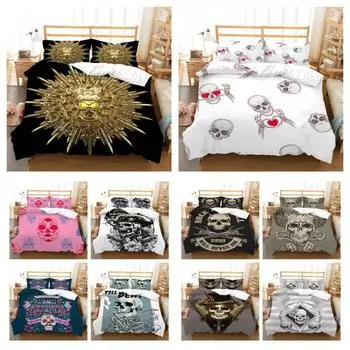 Дизайнерский пододеяльник с принтом черепа, комплект постельного белья, комплект постельного белья в стиле черепа, комплект постельного белья для дома, подростковый комплект постельного белья одного размера UK Single 135x200cm