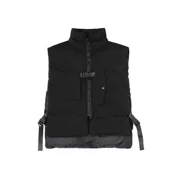 Дизайнерский рабочий жилет с воротником-стойкой, мужской зимний новый свободный повседневный жилет в корейском стиле M чёрный