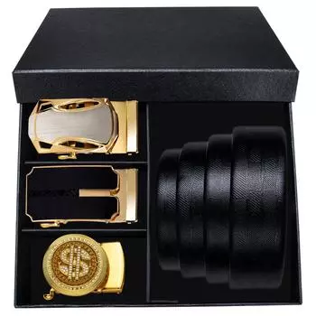 Дизайнерский ремень с храповым механизмом для мужчин, кожаный модный регулируемый ремень с автоматической пряжкой, скользящее съемное платье, повседневное 110cm/43in чёрный