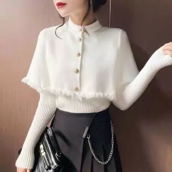 Дизайнерский сенсационный уличный свитер, комплект из двух предметов, женская нижняя рубашка на осень/зиму, модная и стильная S чёрный