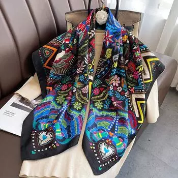 Дизайнерский шелковый квадратный шарф из саржи для женщин, роскошный бренд, хиджаб, шарфы, повязка на голову, платок, женская шаль, накидка, эшарп, платок, бандана One Size