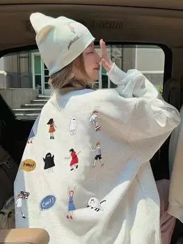 Дизайнерский смысл мультяшный злодей вышитый свитер с круглым вырезом свободный свитер для пары мужчин и женщин в одном стиле Jimo A1 чёрный