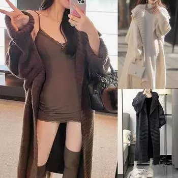 Дизайнерский смысл средний и длинный большой лацкан ленивый ветер вязаный кардиган свитер куртка свободный модный тренд новый One Size белый