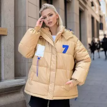 Дизайнерский смысл утолщенная хлопковая куртка с капюшоном на шнурке женская зимняя корейская версия новая свободная одежда из иностранного стиля хлопковая одежда прилив S синий