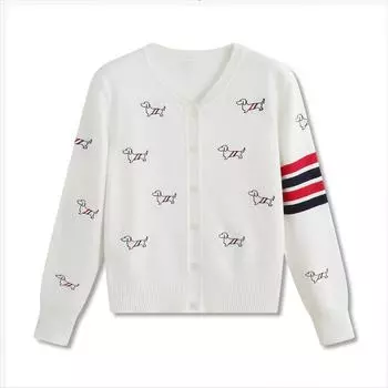 Дизайнерский студенческий мультяшный вышитый вязаный свитер пальто куртка женская мода контрастного цвета с длинным рукавом джемперы