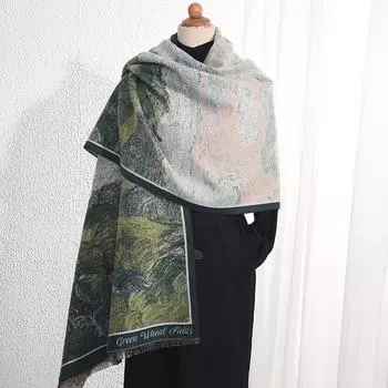 Дизайнерский теплый шарф в стиле масляной живописи с принтом пшеничного поля, женский креативный элегантный шарф высокого класса с темпераментом 67*185