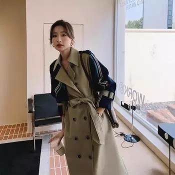 Дизайнерский тренчкот для женщин, весна и осень, новый стиль, нишевый дизайн, контрастный цвет, темперамент, стиль богини, уличная куртка S
