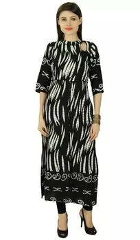 Дизайнерское абстрактное женское платье Kurta в этническом стиле Kurti Rayon Top Tunic Dress 14 чёрный