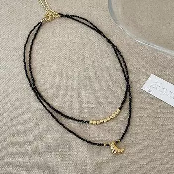 Дизайнерское чувство черного хрустального ожерелья-круассана для женщин, простое, легкое, роскошное, элегантное, индивидуальное, модное, универсальное, цепочка на шею, цепочка на ключицу