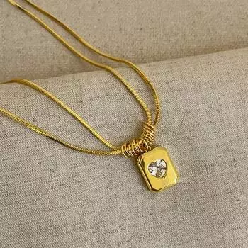 Дизайнерское чувство любви циркон квадратный кулон двухслойная змеиная костяная цепочка ожерелье женская легкая роскошная модная универсальная шейная цепочка свитер цепочка