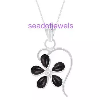 Дизайнерское цветочное ожерелье ручной работы с черным ониксом и драгоценным камнем, подарок для нее, серебро 925 пробы, подарок на день рождения 18 inch