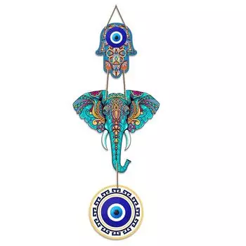 Дизайнерское деревянное настенное украшение в виде слона для домашнего декора | Украшение «Рука Хамсы» для гостиной | Подвески с амулетом мира для украшения двери