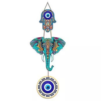 Дизайнерское деревянное настенное украшение в виде слона для домашнего декора | Украшение ручной работы «Хамса» для гостиной