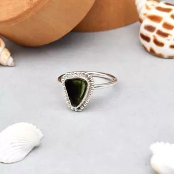 Дизайнерское кольцо из стерлингового серебра 925 пробы с зеленым необработанным турмалином и драгоценным камнем 6,5, подарок США 6.5 US