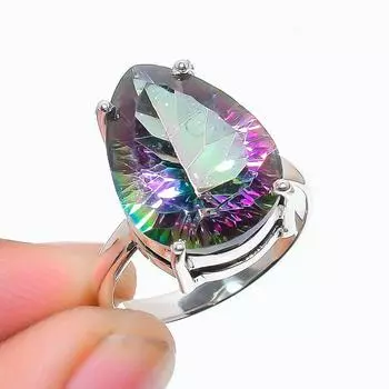 Дизайнерское кольцо из стерлингового серебра 925 пробы с натуральным мистическим топазом, размер 7,5 (США) 7.5 US