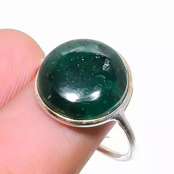 Дизайнерское кольцо из стерлингового серебра 925 пробы с натуральным зеленым авантюрином, размер 6,5 США 6.5 US