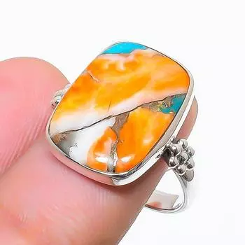 Дизайнерское кольцо из стерлингового серебра 925 пробы с натуральным бирюзовым камнем Oster, размер 7,5 (США) 7.5 US