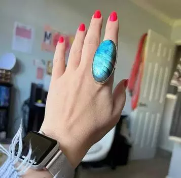 Дизайнерское кольцо из стерлингового серебра 925 пробы с лабрадоритом и драгоценным камнем для вечеринок Size 7 -17.3mm синий