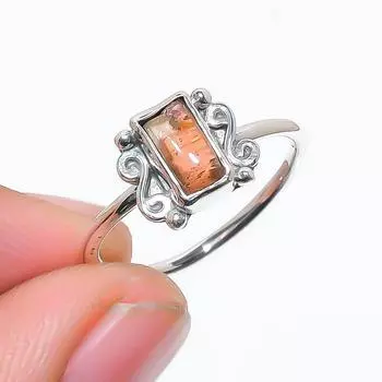 Дизайнерское кольцо из стерлингового серебра 925 пробы с натуральным оранжевым турмалином, размер 6, США 6 US